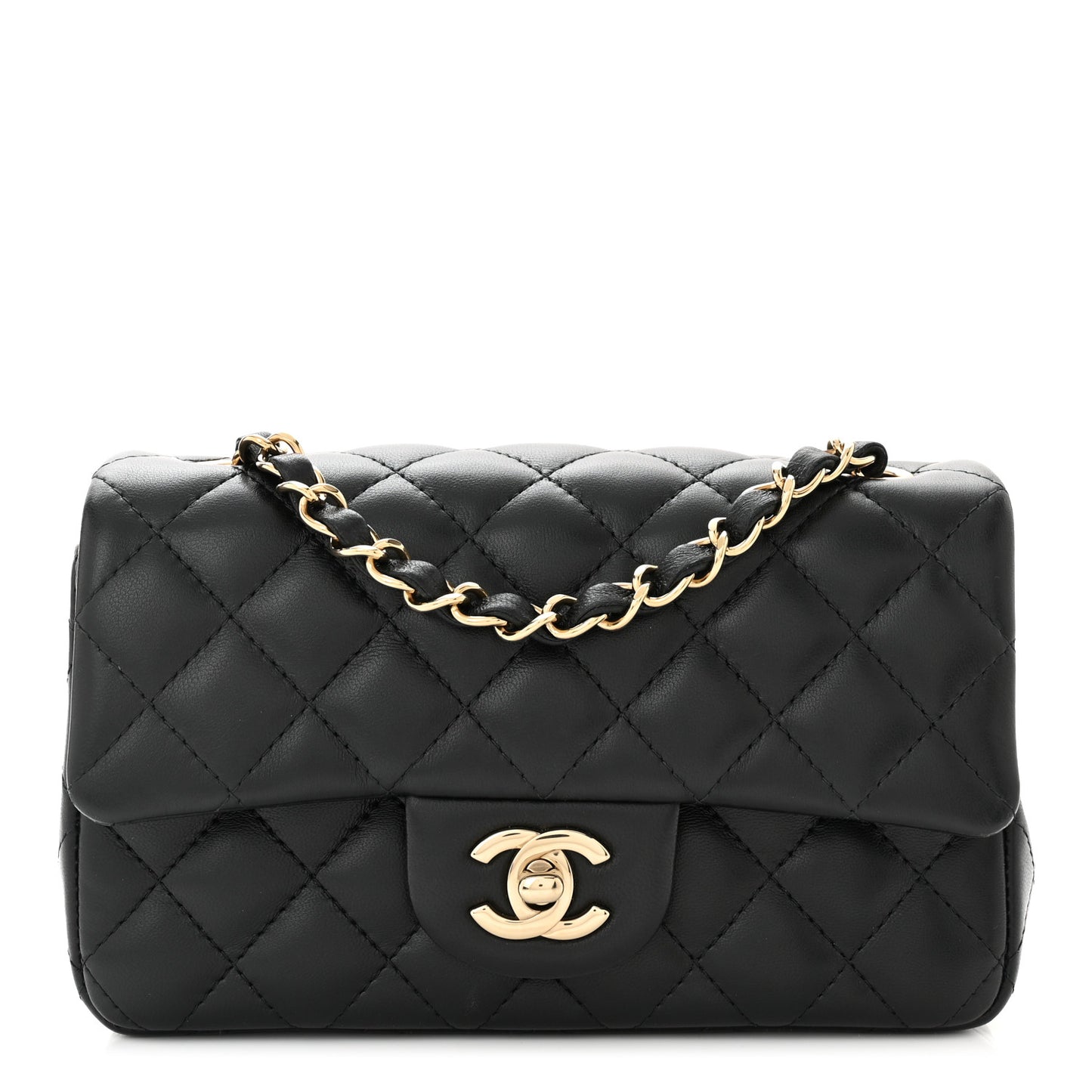 Lambskin Quilted Mini Rectangular Flap Black