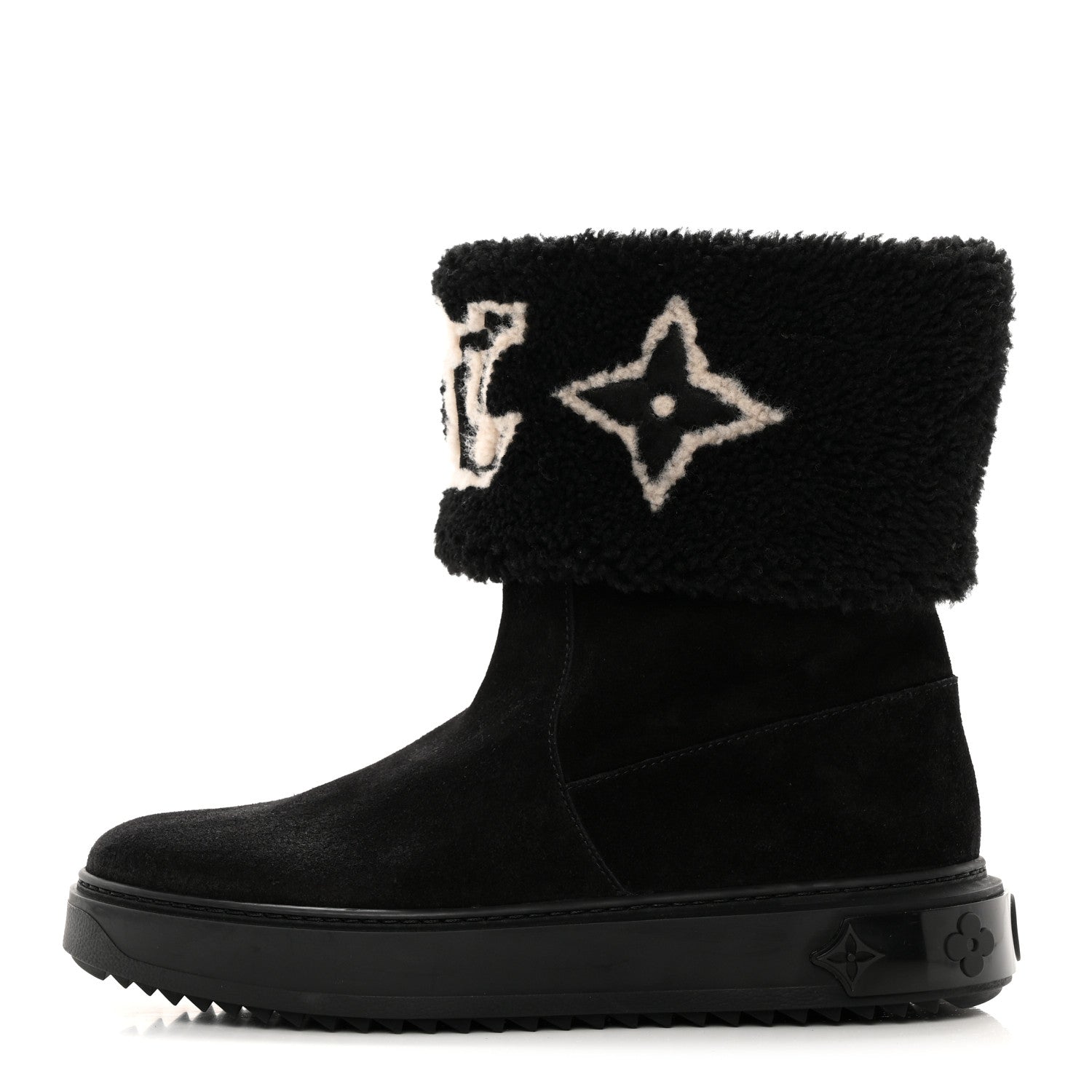 Louis Vuitton Suede Calfskin Shearling Snowdrop Flat Ankle Boot 39 Black 1 of 9