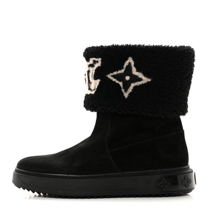 Louis Vuitton Suede Calfskin Shearling Snowdrop Flat Ankle Boot 39 Black 1 of 9