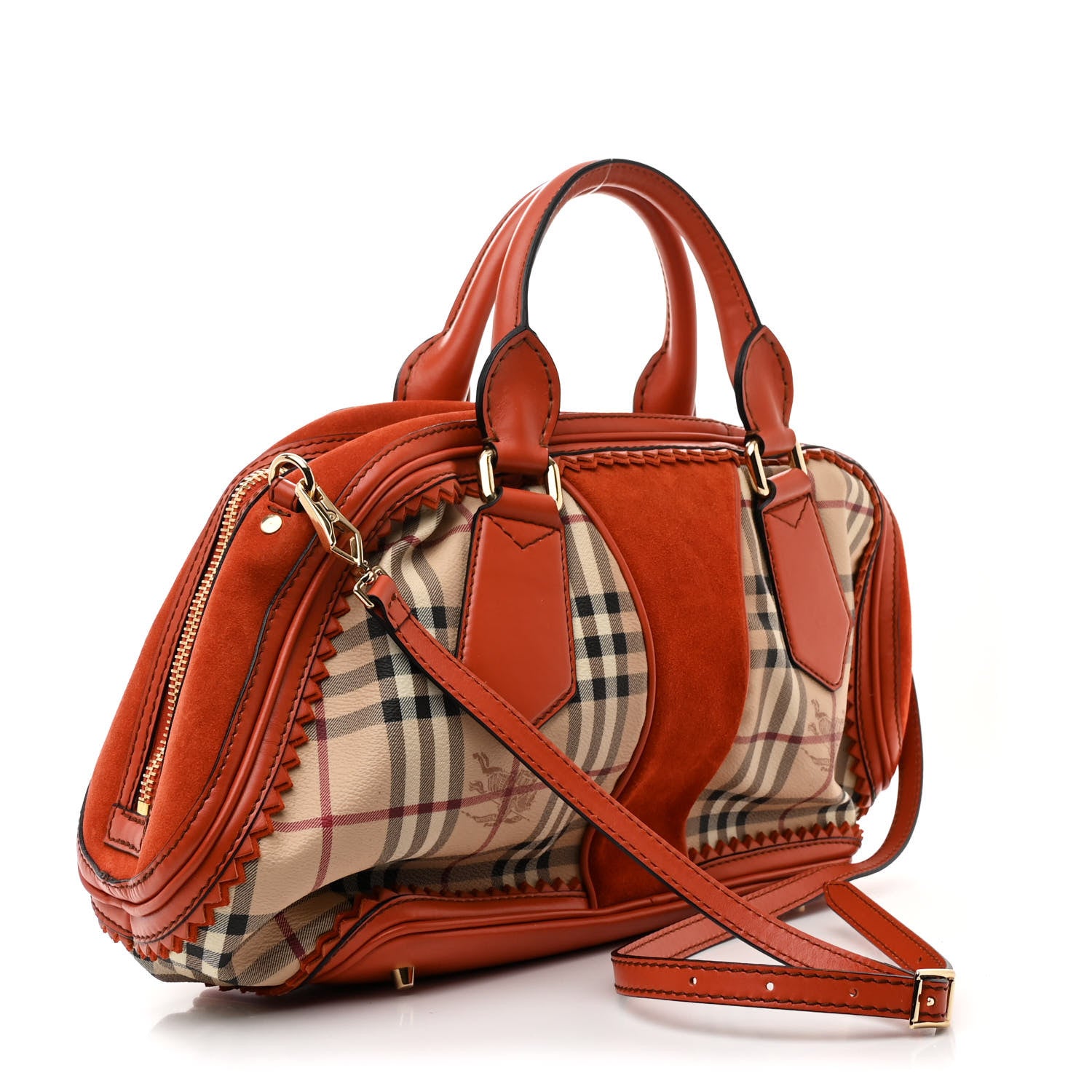Burberry Haymarket Check Suede Prorsum Tassel Shrimpton Bag Tangerine 3 of 11