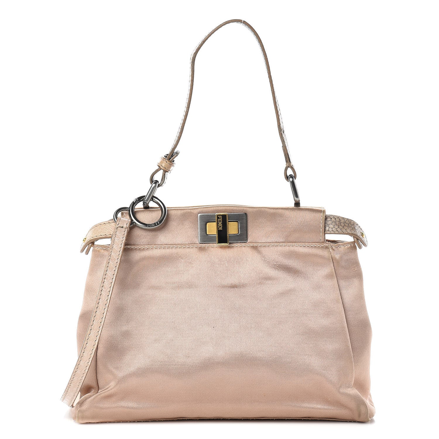 Fendi Satin Watersnake Mini Peekaboo Iconic Satchel Beige 3 of 16