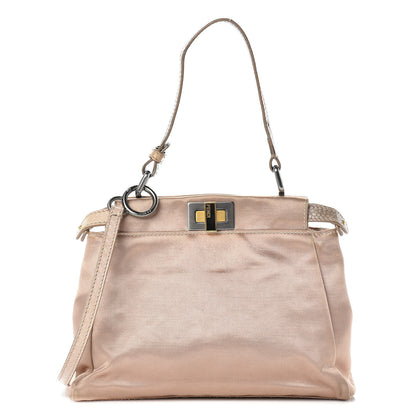 Fendi Satin Watersnake Mini Peekaboo Iconic Satchel Beige 3 of 16