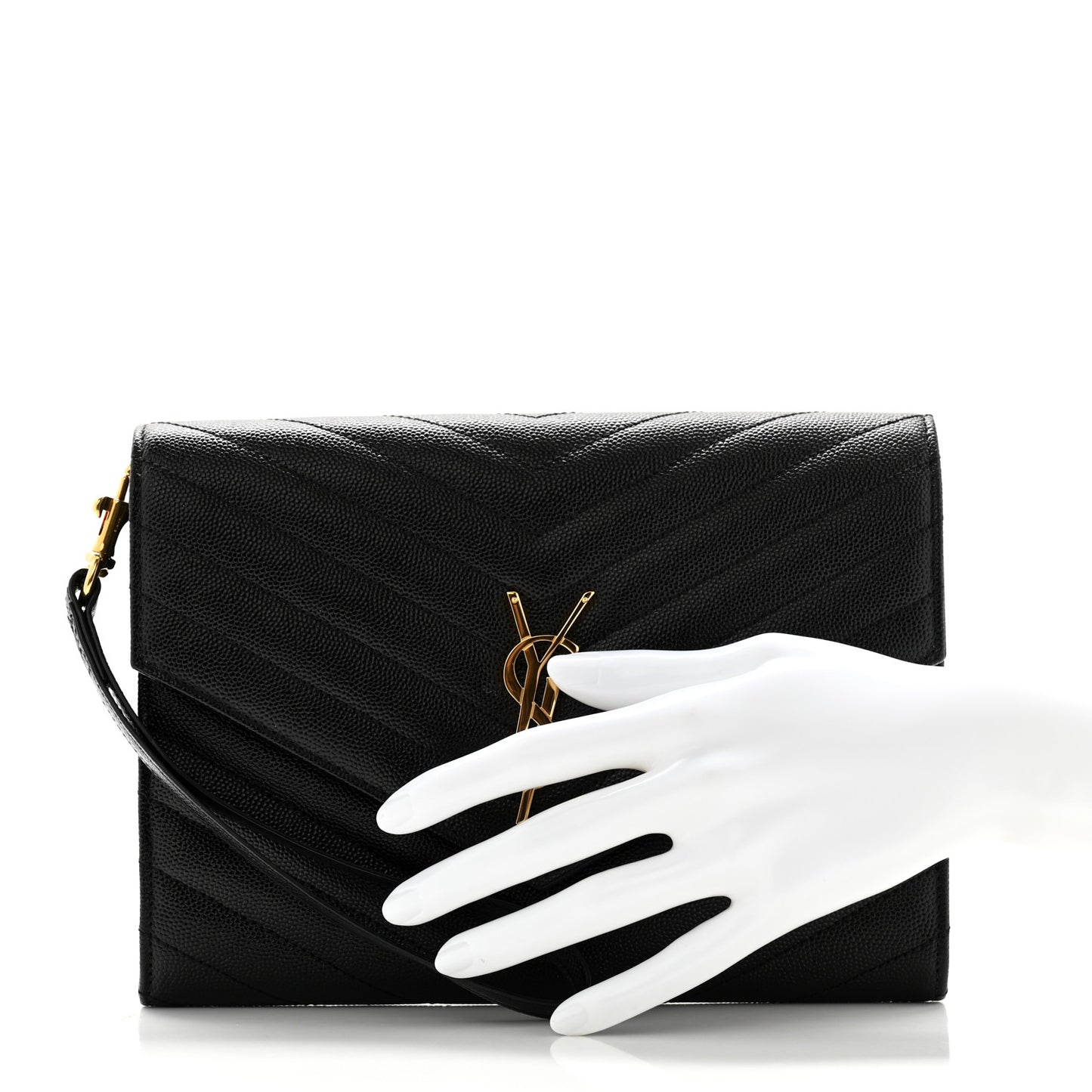 Grain De Poudre Matelasse Chevron Monogram Envelope Clutch Black