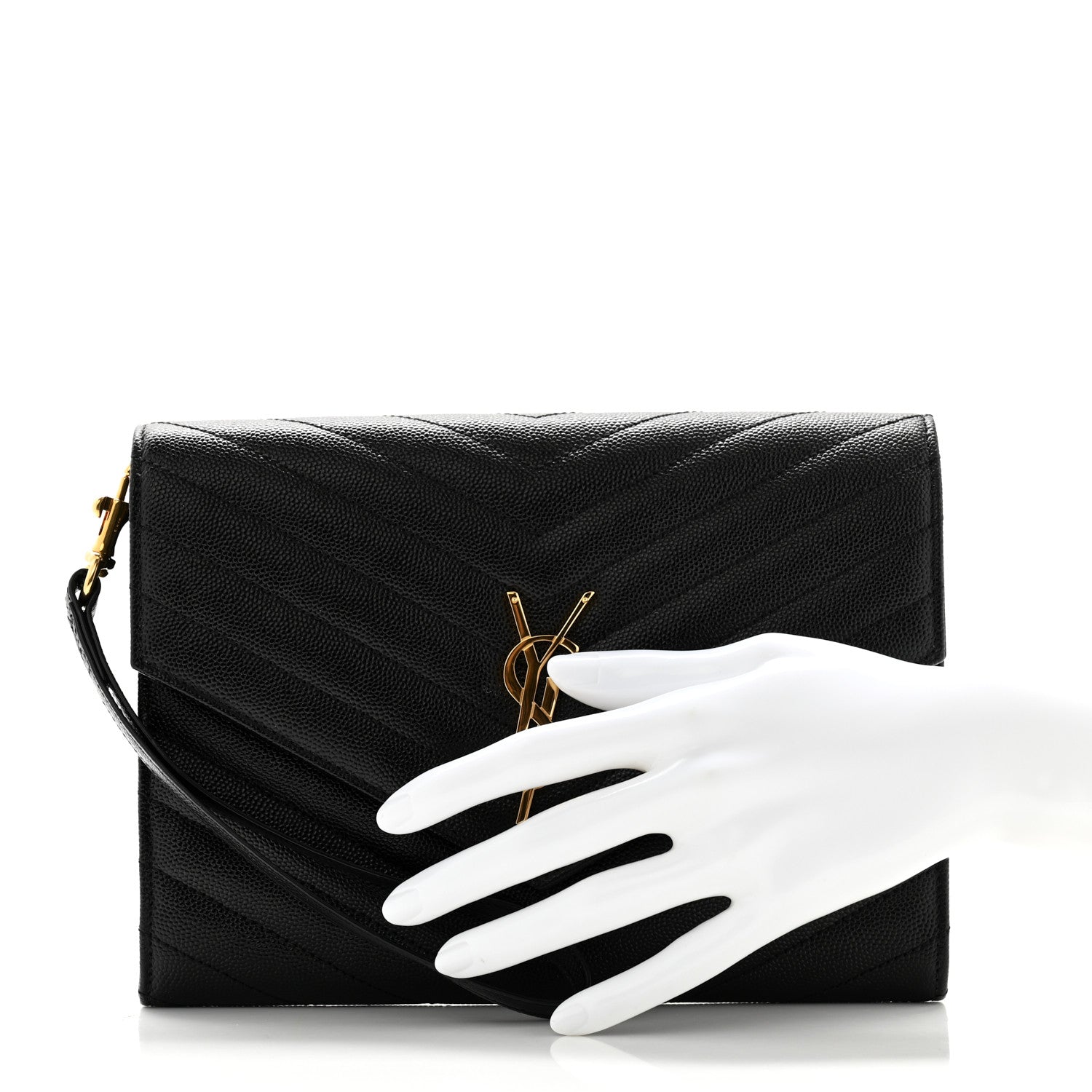 Saint Laurent Grain De Poudre Matelasse Chevron Monogram Envelope Clutch Black 2 of 8
