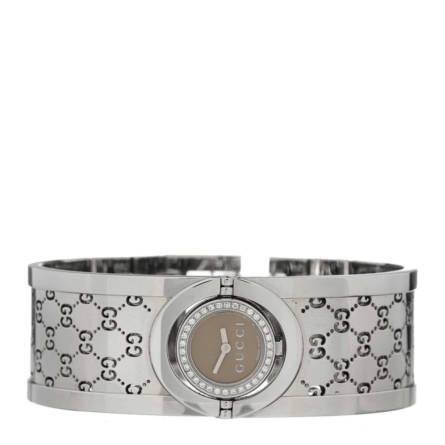 Gucci Stainless Steel Diamond Bezel 23mm Twirl Quartz Watch Brown 3 of 5