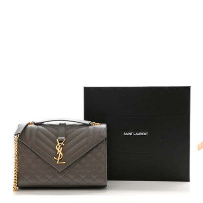 Saint Laurent Grain De Poudre Textured Mixed Matelasse Medium Triquilt Monogram Satchel Fog 9 of 9