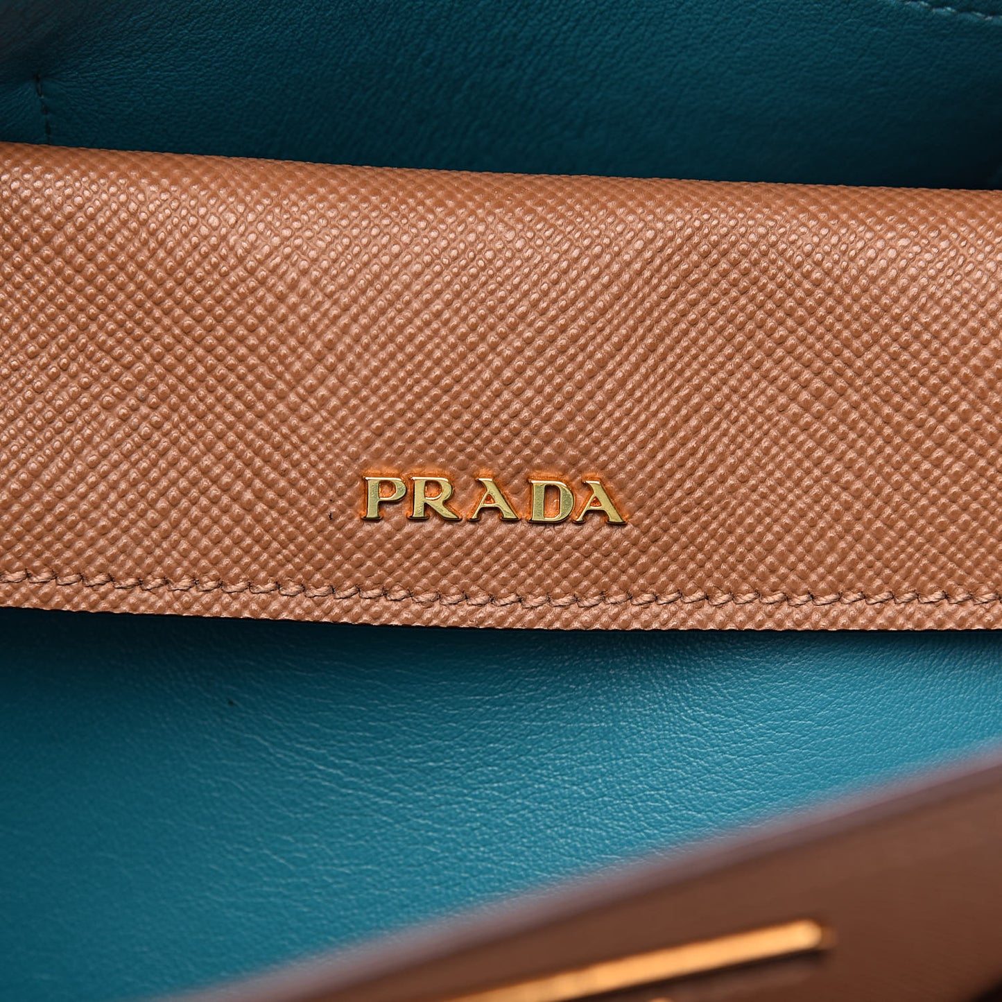 Saffiano Cuir Medium Double Bag Cannella Turquoise