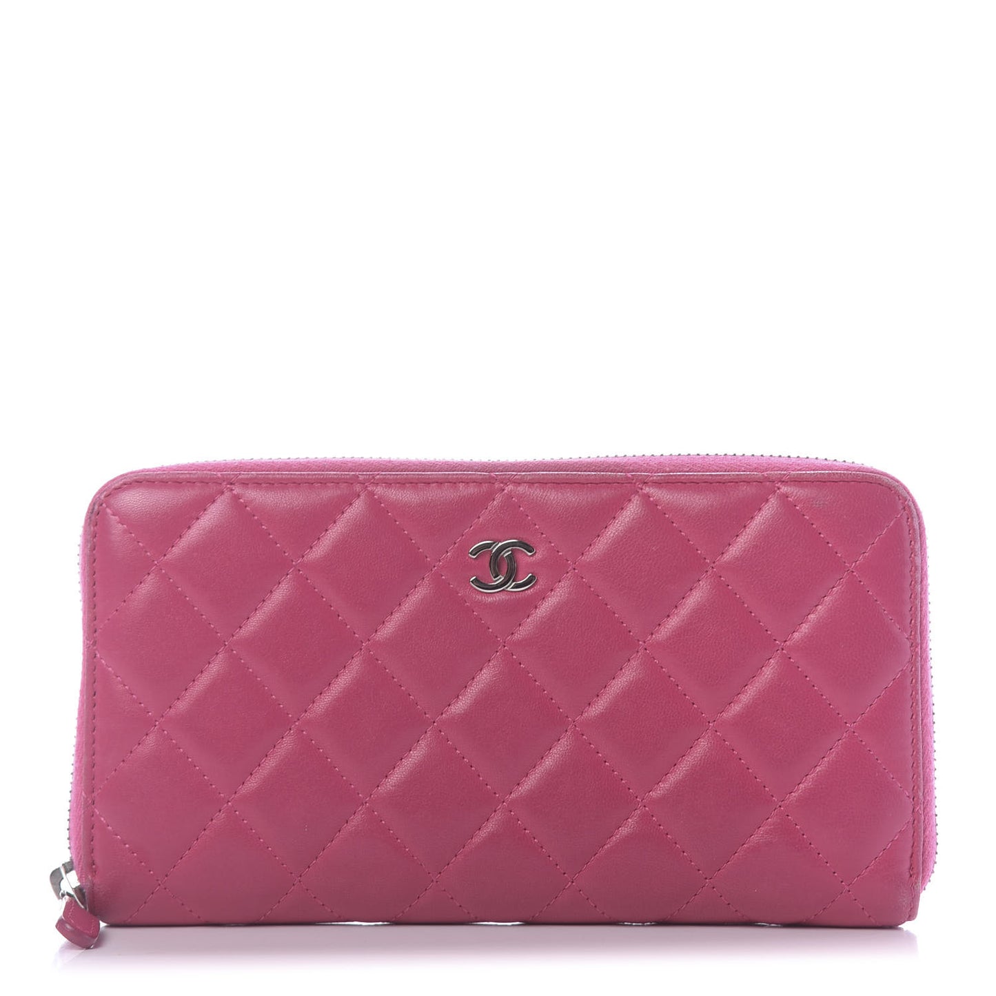 Lambskin Quilted Large Gusset Zip Around Wallet Pink