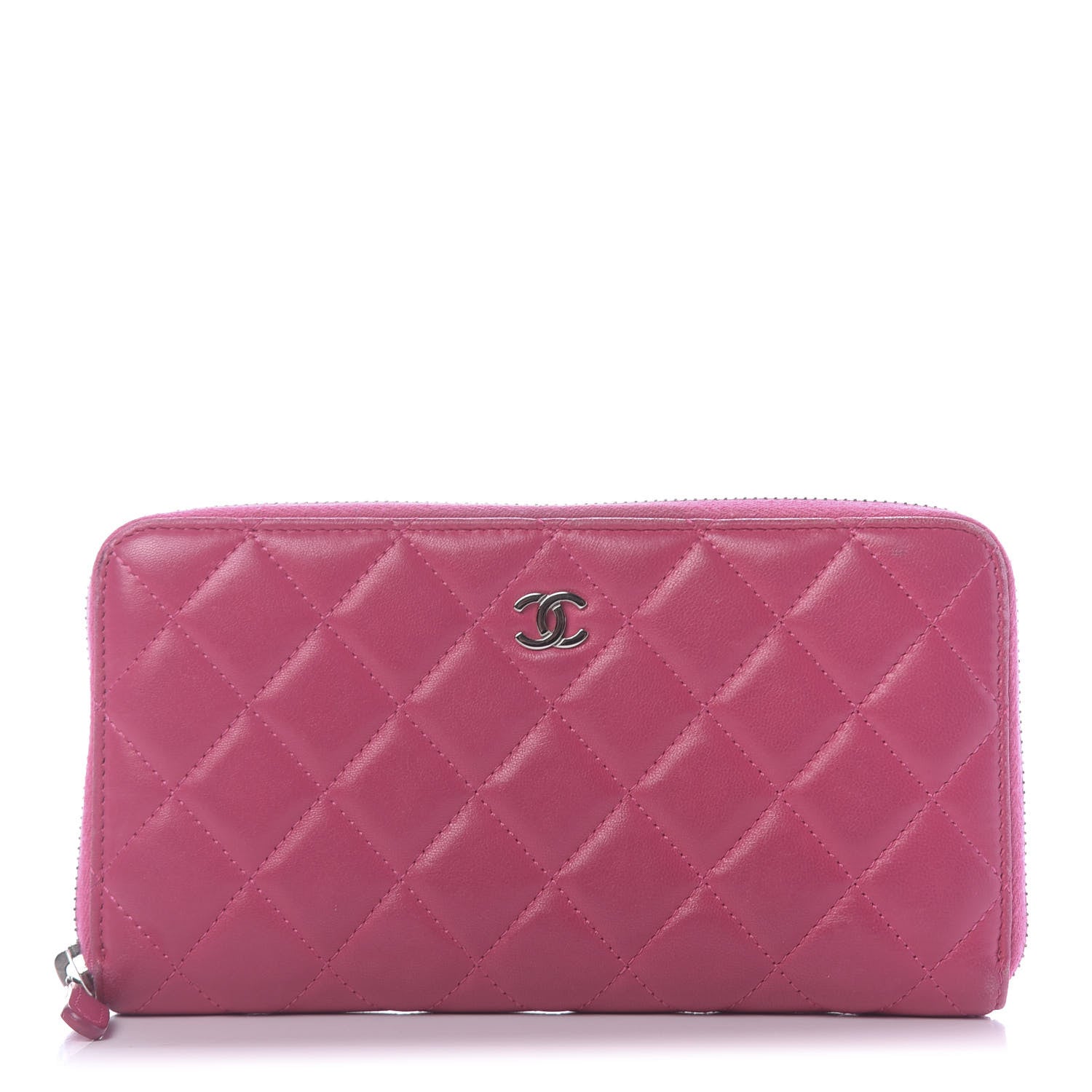 Chanel Lambskin Quilted Large Gusset Zip Around Wallet Pink 1 of 15