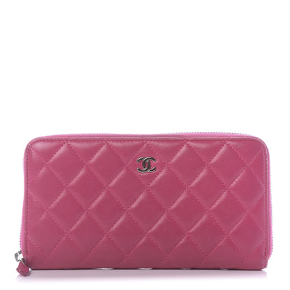 Chanel Lambskin Quilted Large Gusset Zip Around Wallet Pink 1 of 15
