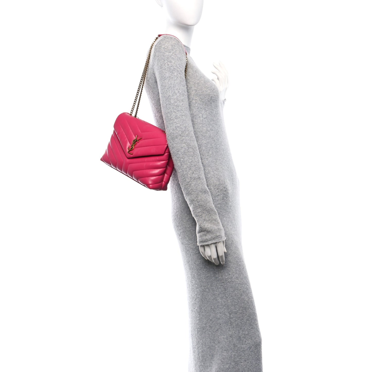 Calfskin Y Quilted Monogram Small Loulou Chain Satchel Fresh Fuchsia