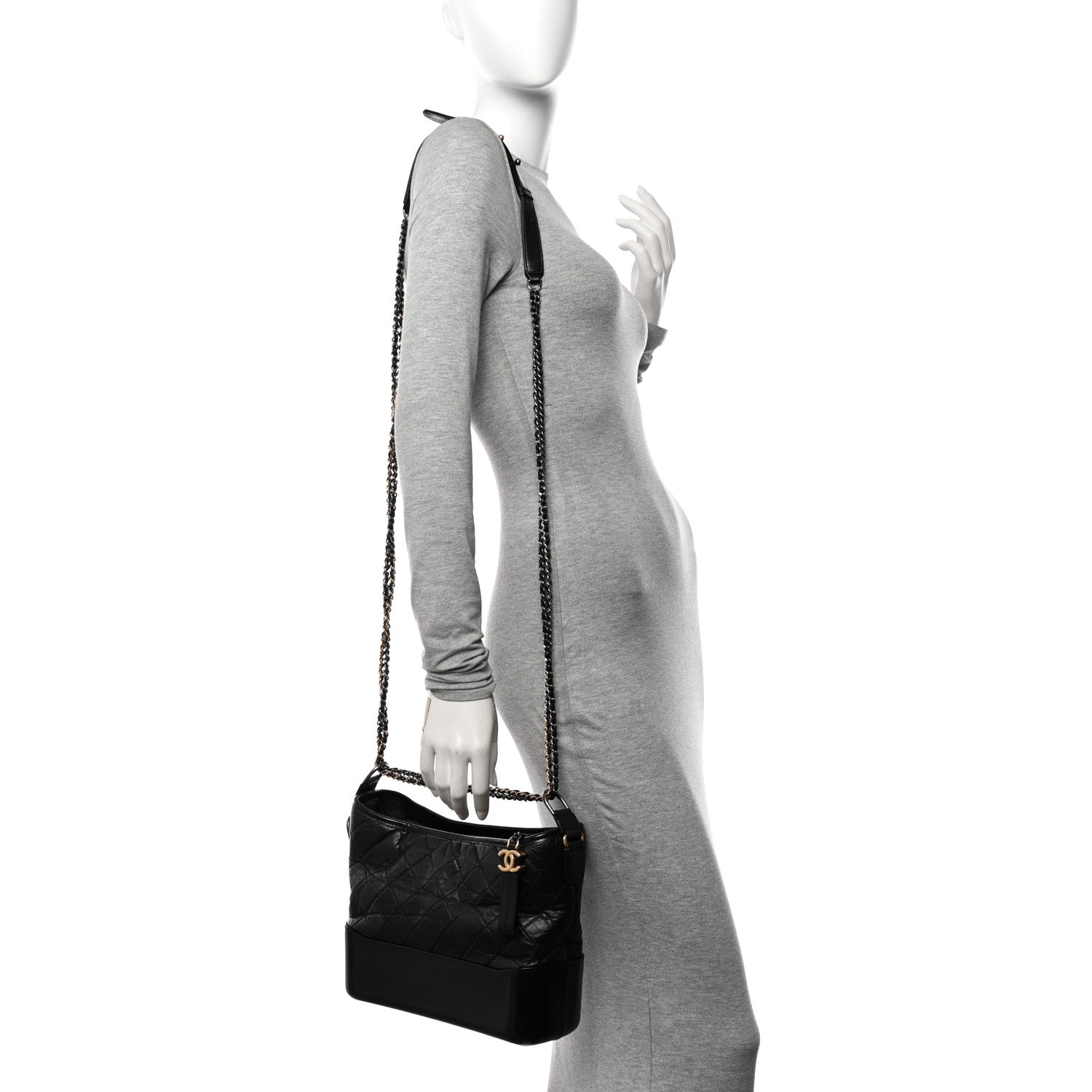 Chanel Aged Calfskin Quilted Medium Gabrielle Hobo Black 3 of 17