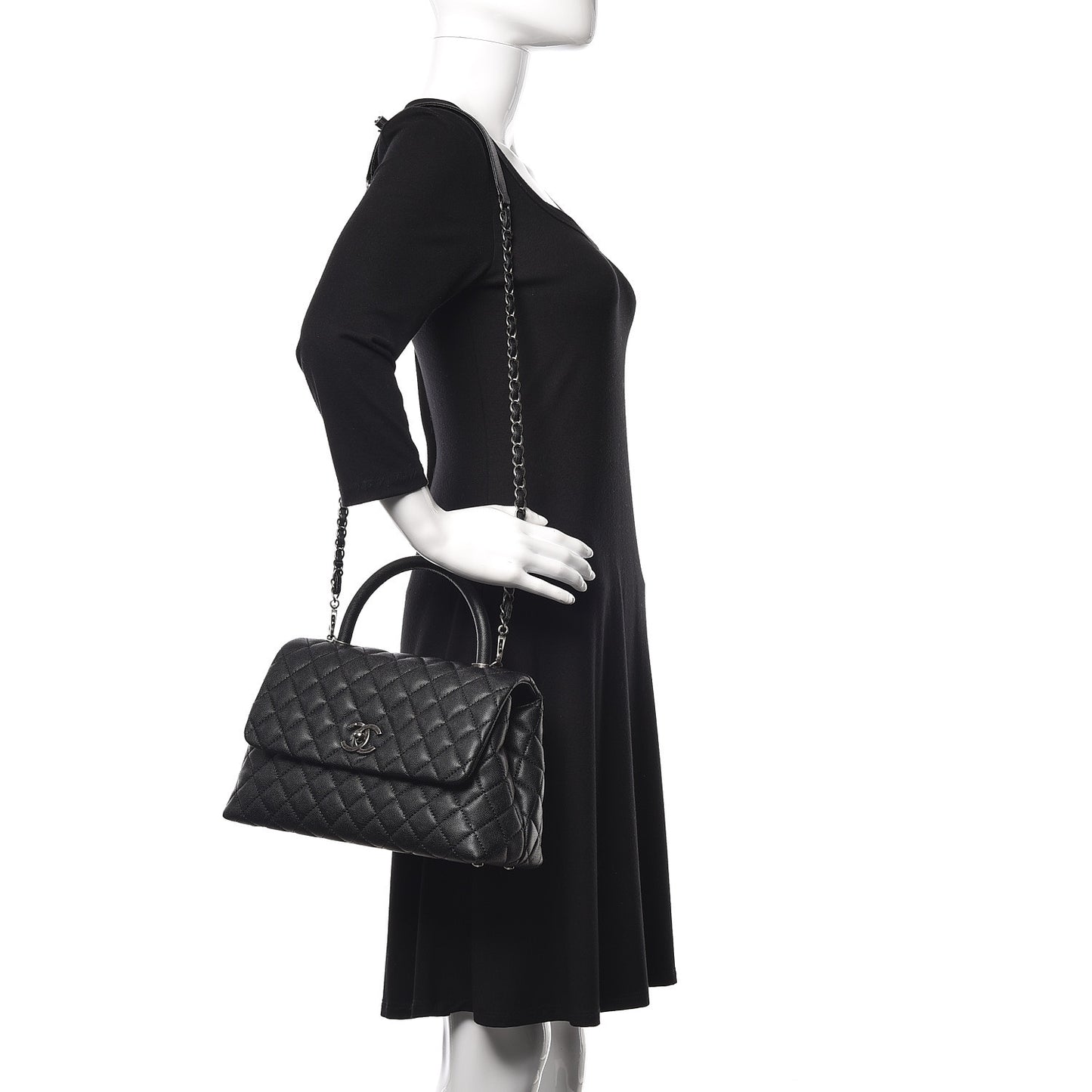 Caviar Quilted Small Coco Handle Flap Black