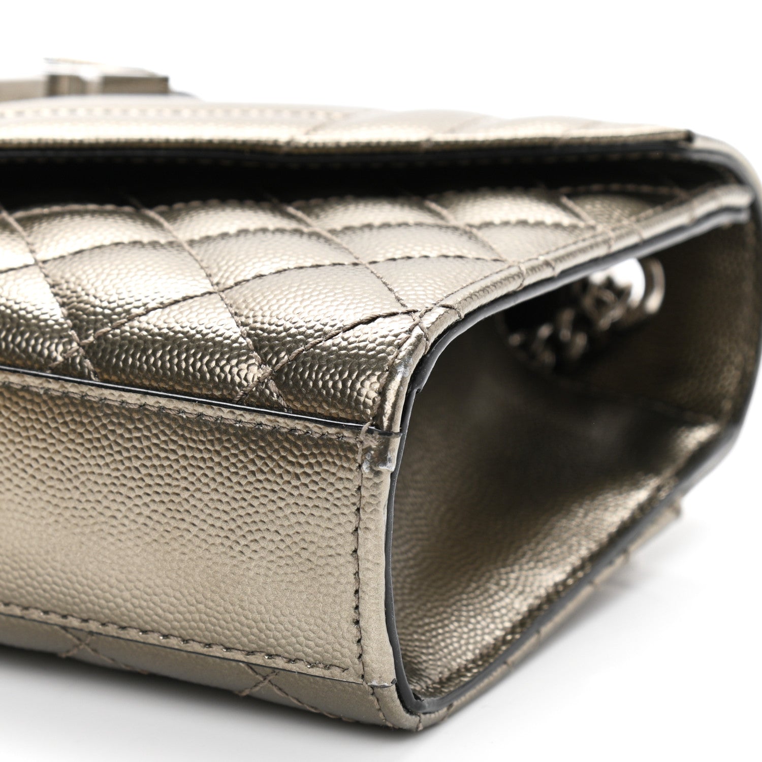 Saint Laurent Metallic Grain De Poudre Textured Mixed Matelasse Triquilt Small Monogram Satchel Gold 10 of 10