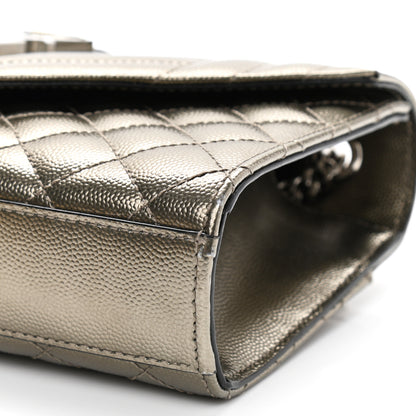 Saint Laurent Metallic Grain De Poudre Textured Mixed Matelasse Triquilt Small Monogram Satchel Gold 10 of 10
