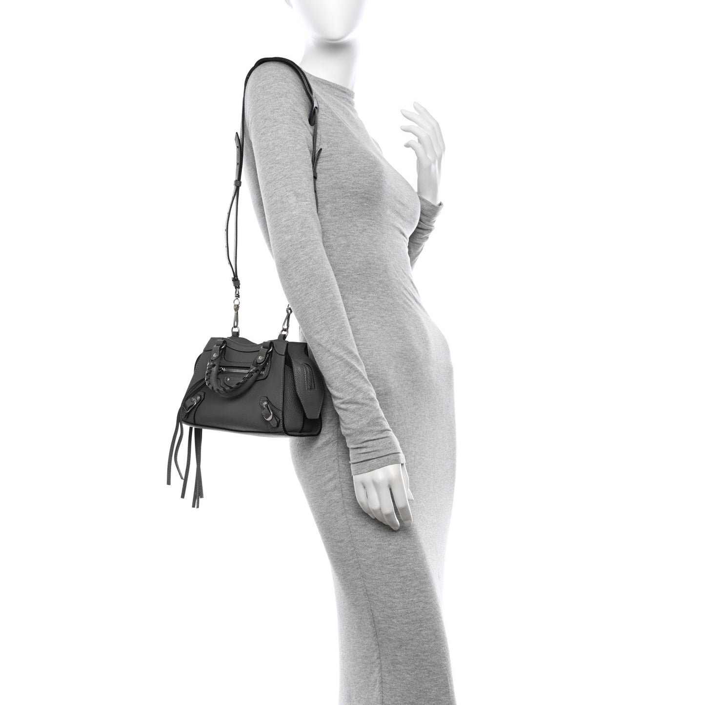 Grained Calfskin Neo Classic Silver Hardware Mini City Dark Grey