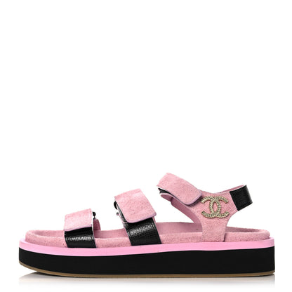 Chanel Suede Calfskin Velcro Flat Sandals 40 Light Pink 1 of 9
