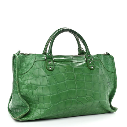 Balenciaga Crocodile Classic Silver Hardware Work Green 3 of 17