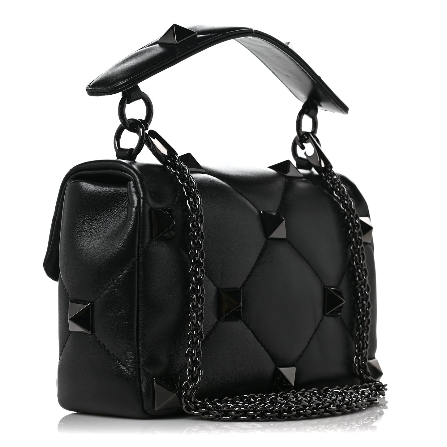 Nappa Monochrome Medium Roman Stud Shoulder Bag Black
