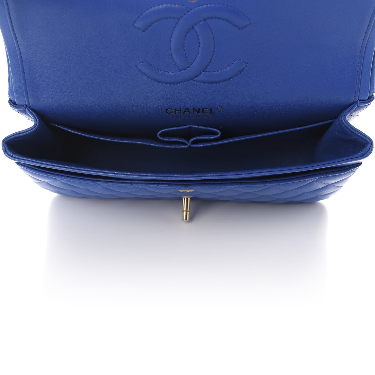 Lambskin Quilted Medium Double Flap Blue