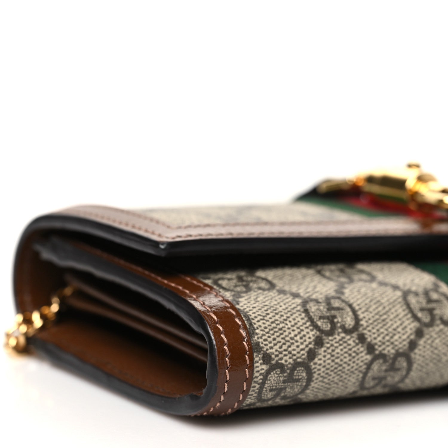 Gucci GG Supreme Monogram Azalea Calfskin Web Jackie 1961 Chain Wallet Beige Ebony Brown Sugar 9 of 11