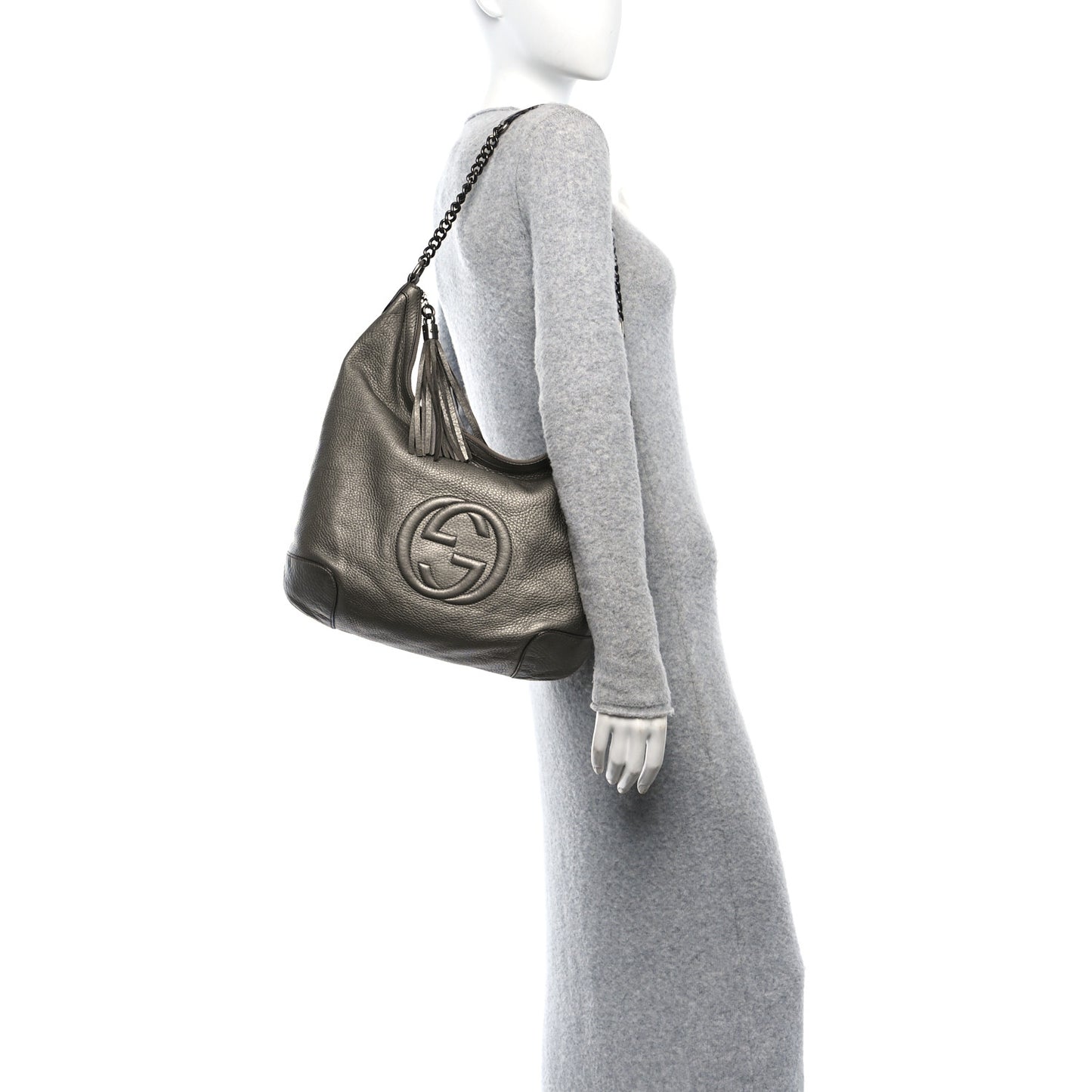 Metallic Pebbled Calfskin Medium Soho Chain Hobo Sasso