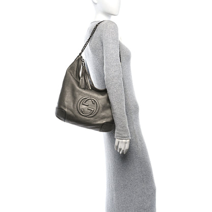 Gucci Metallic Pebbled Calfskin Medium Soho Chain Hobo Sasso 2 of 10