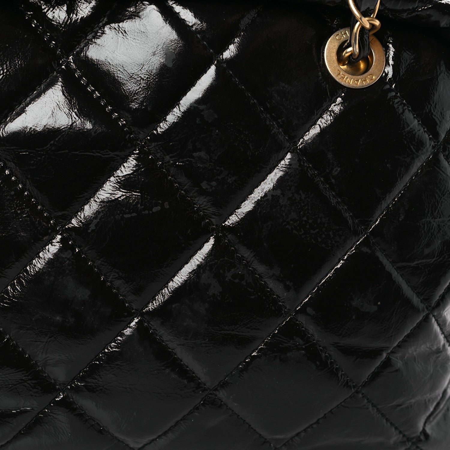 Chanel Shiny Crumpled Calfskin Quilted Large Bowling Bag Black 11 of 12