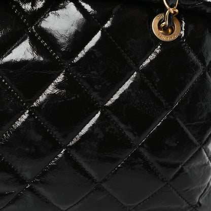 Chanel Shiny Crumpled Calfskin Quilted Large Bowling Bag Black 11 of 12