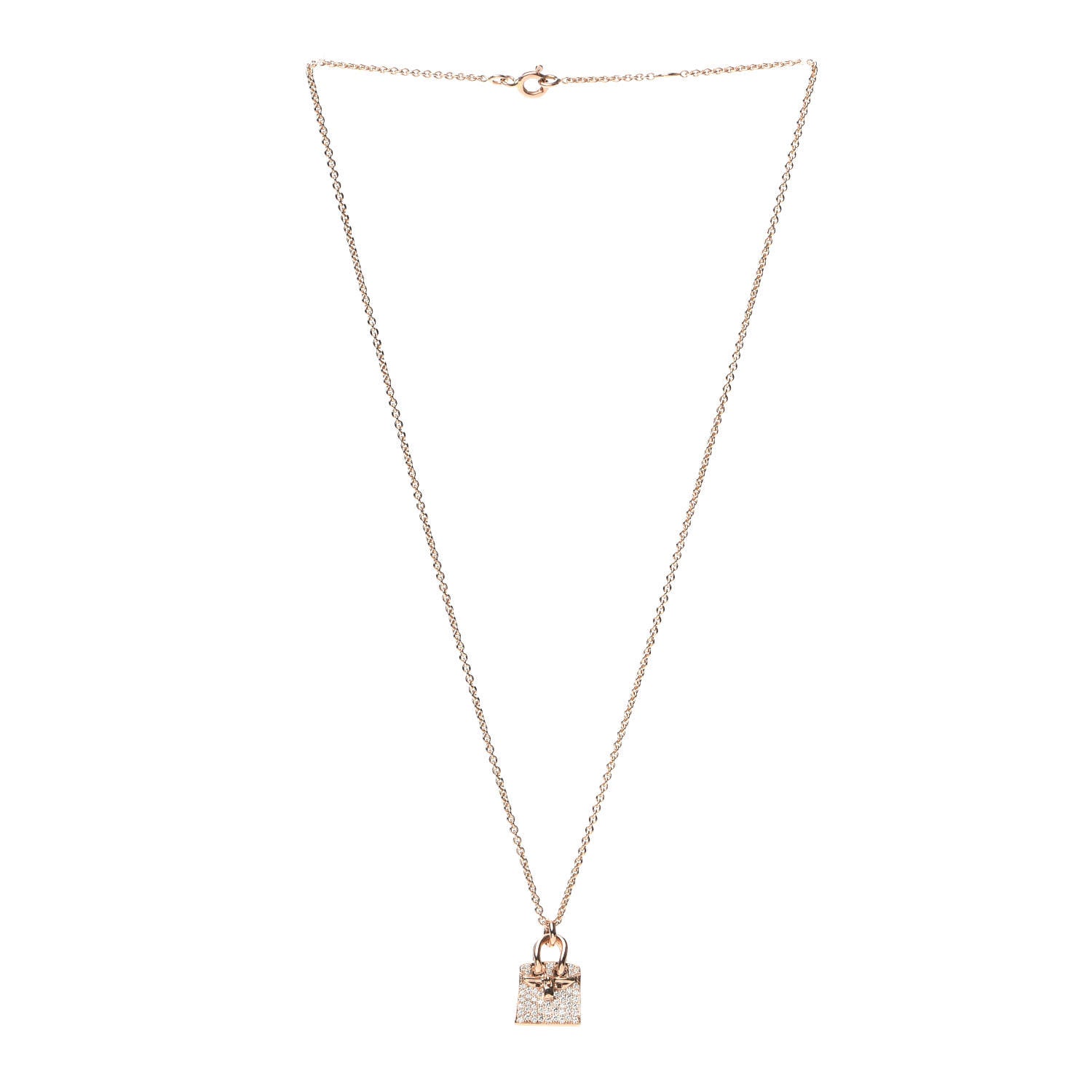 Hermes 18K Rose Gold Diamond Birkin Amulette Pendant Necklace 3 of 6