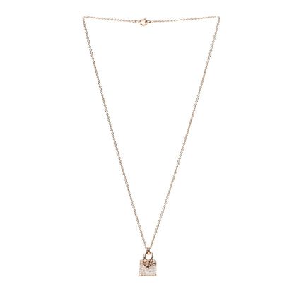 Hermes 18K Rose Gold Diamond Birkin Amulette Pendant Necklace 3 of 6