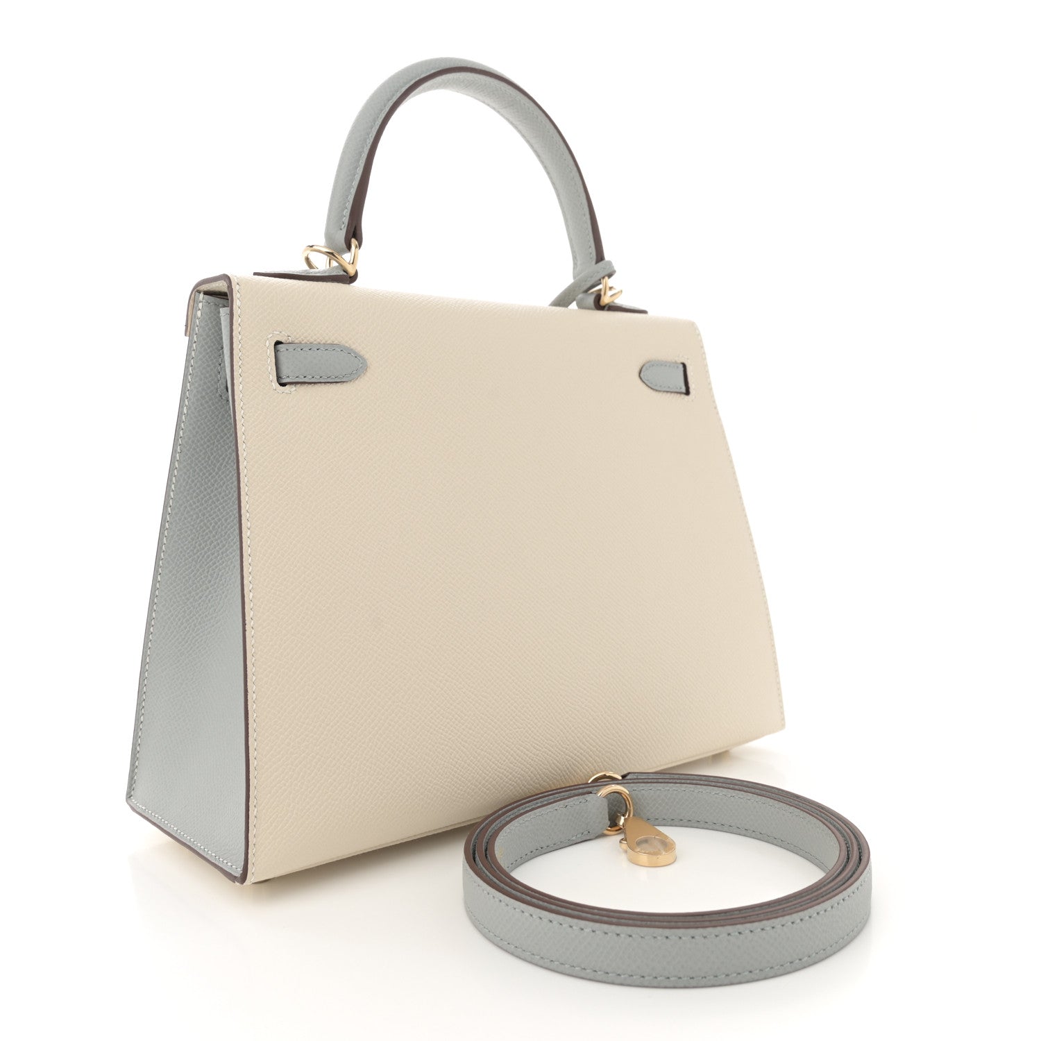 Hermes Epsom Bi-Color Horseshoe Kelly Sellier 25 Craie Bleu Glacier 3 of 11