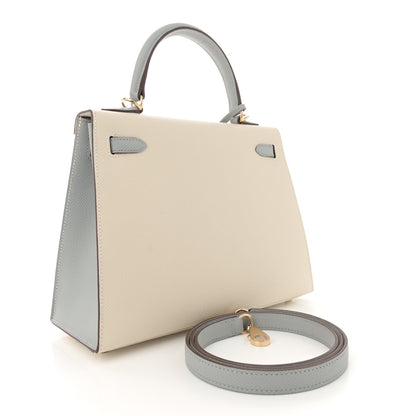 Hermes Epsom Bi-Color Horseshoe Kelly Sellier 25 Craie Bleu Glacier 3 of 11