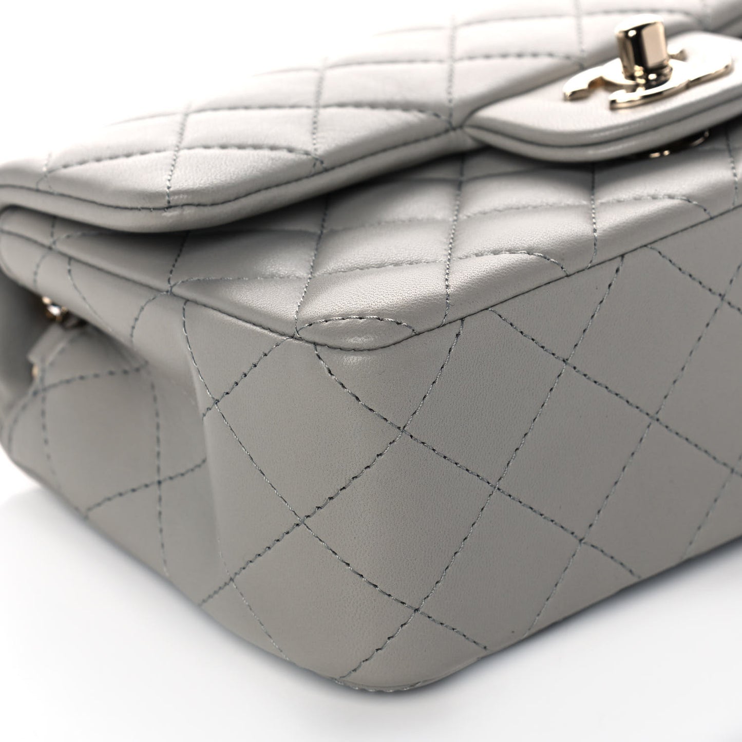 Lambskin Quilted Mini Rectangular Flap Grey