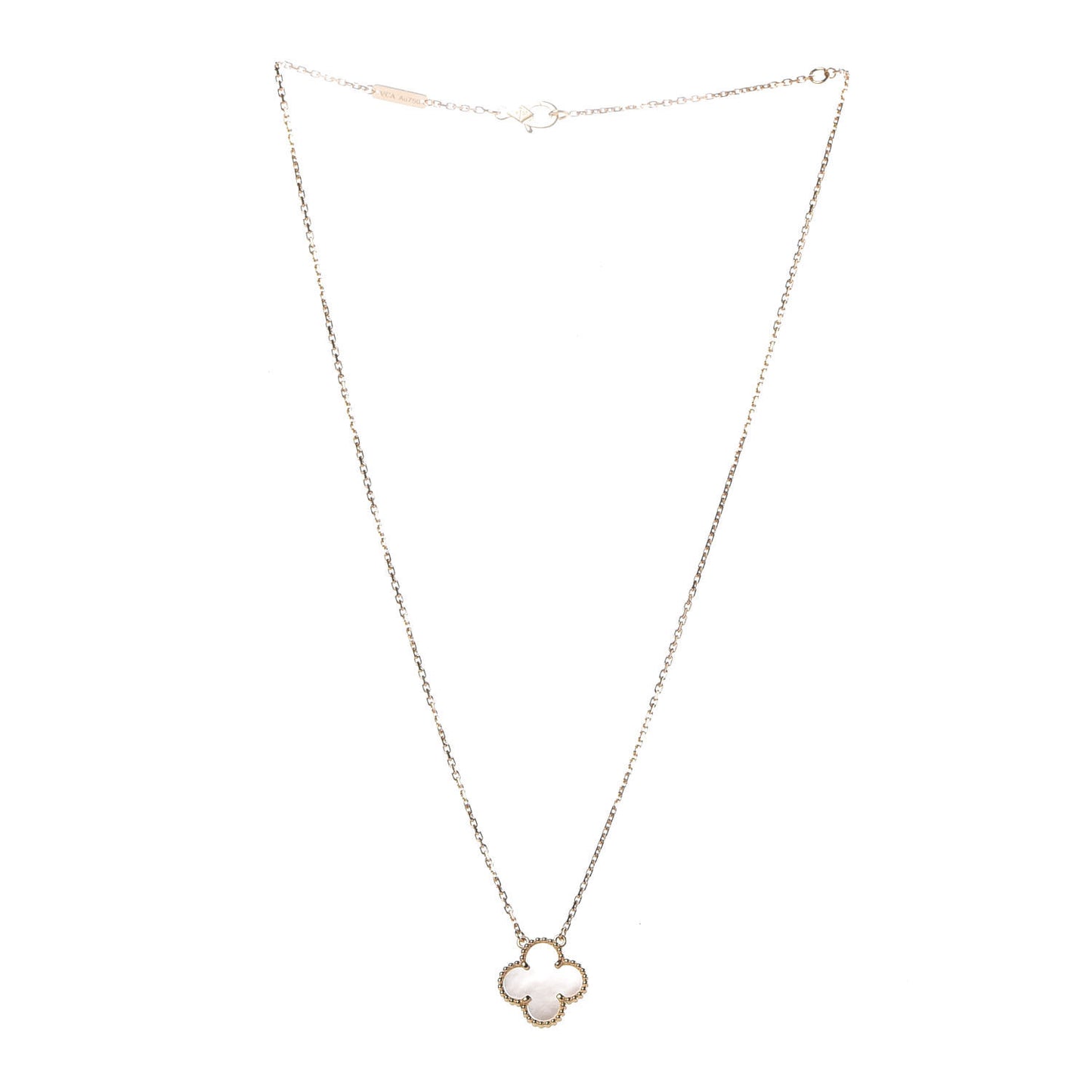 18K Yellow Gold Mother of Pearl Vintage Alhambra Pendant Necklace