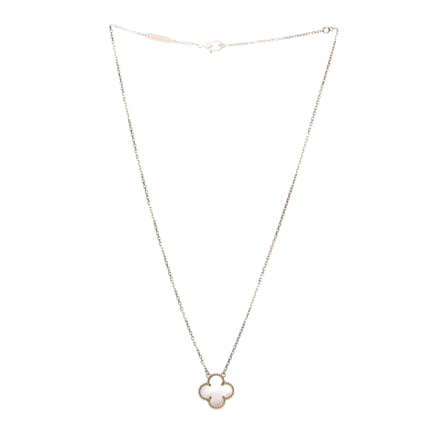 Van Cleef & Arpels 18K Yellow Gold Mother of Pearl Vintage Alhambra Pendant Necklace 3 of 8