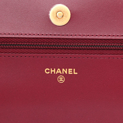 Chanel Lambskin Resin Quilted Coco Hearts Wallet On Chain WOC Burgundy 6 of 12