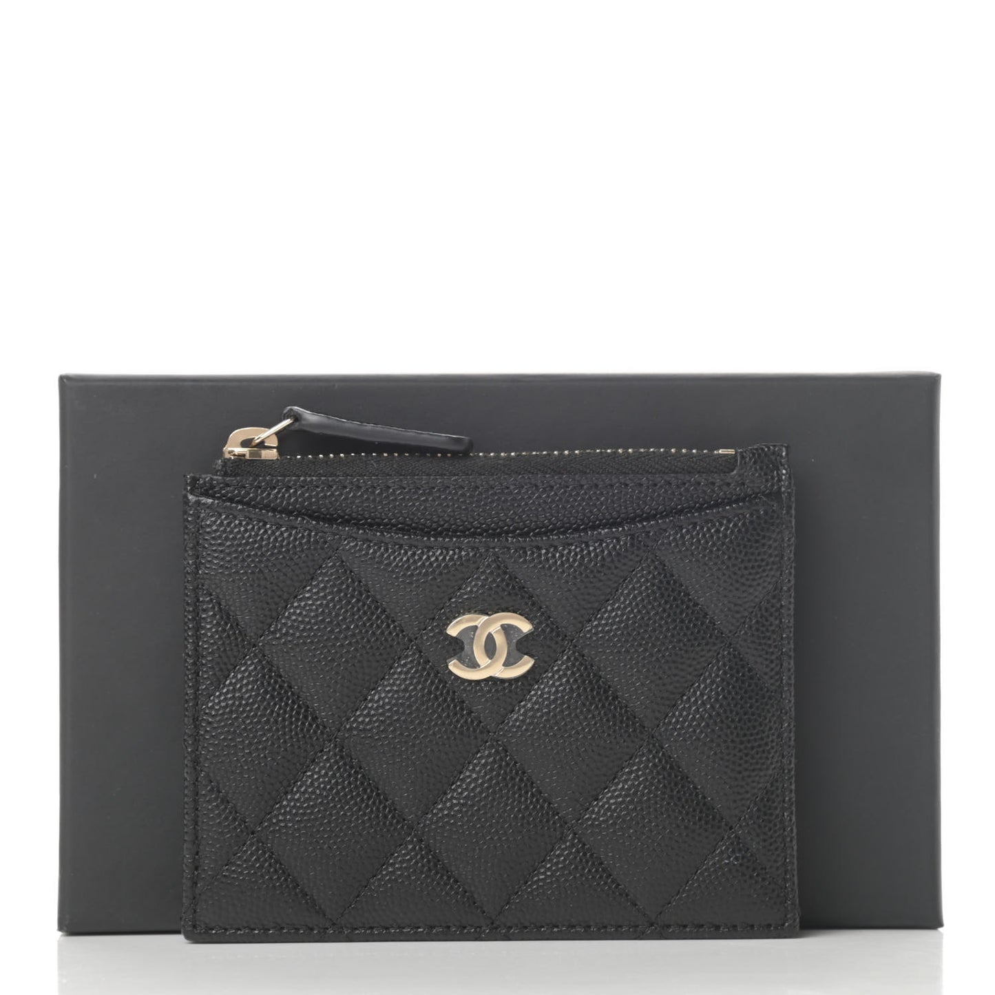 Caviar Quilted CC Zip Card Holder Black