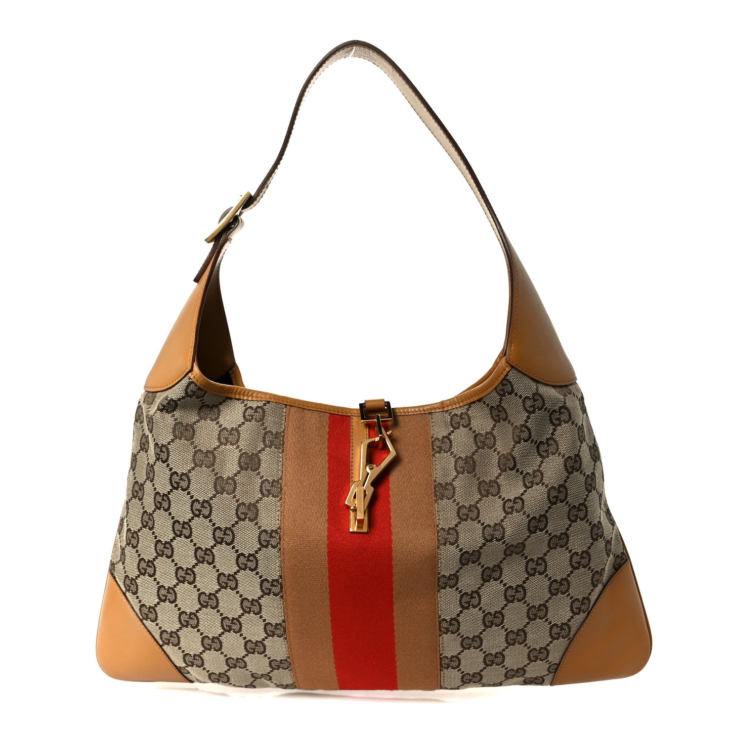 Monogram Lobster Clasp Jackie O Hobo Red Beige