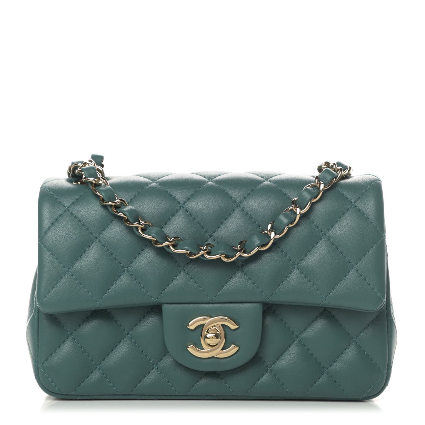 Lambskin Quilted Mini Rectangular Flap Green