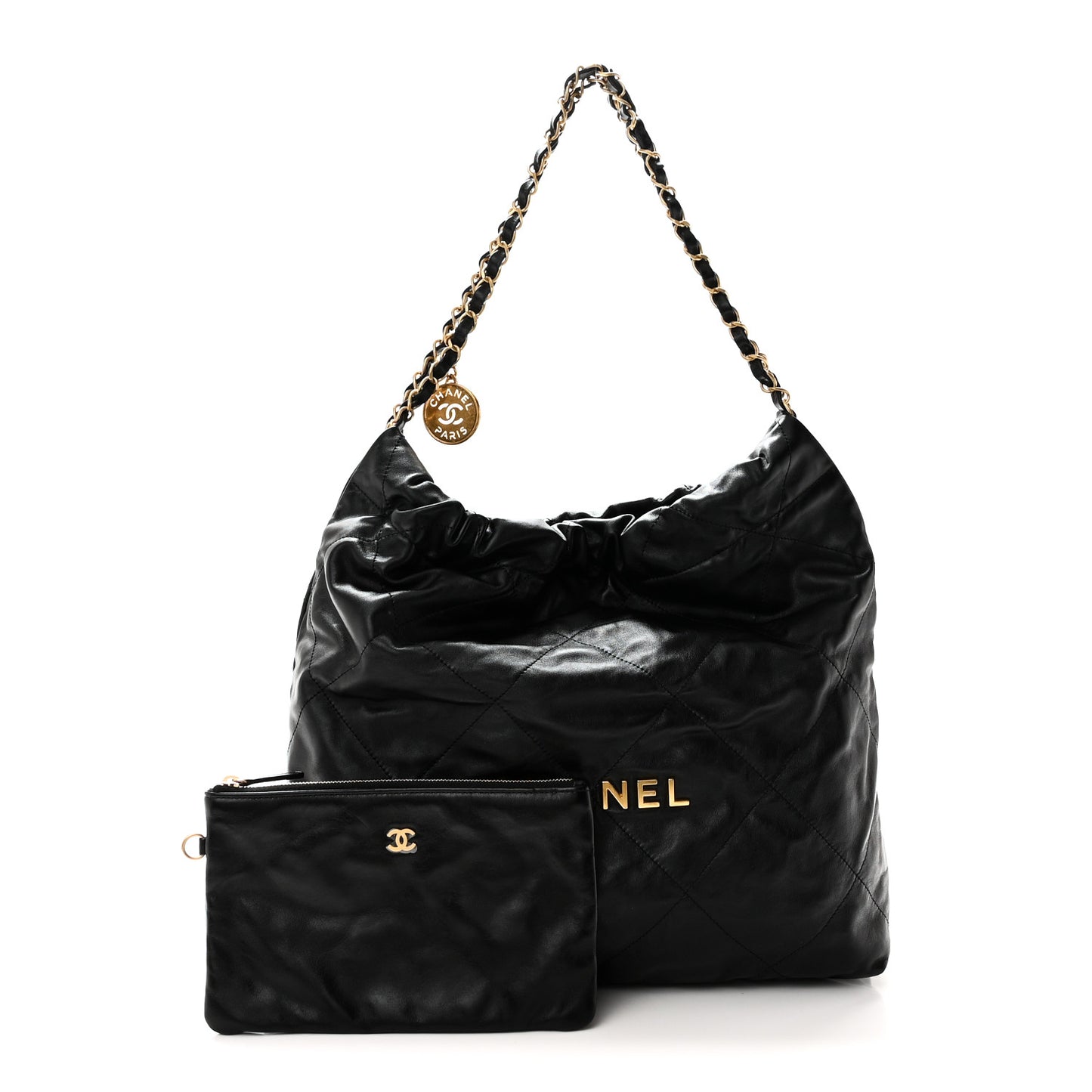 Shiny Calfskin Quilted Chanel 22 Black