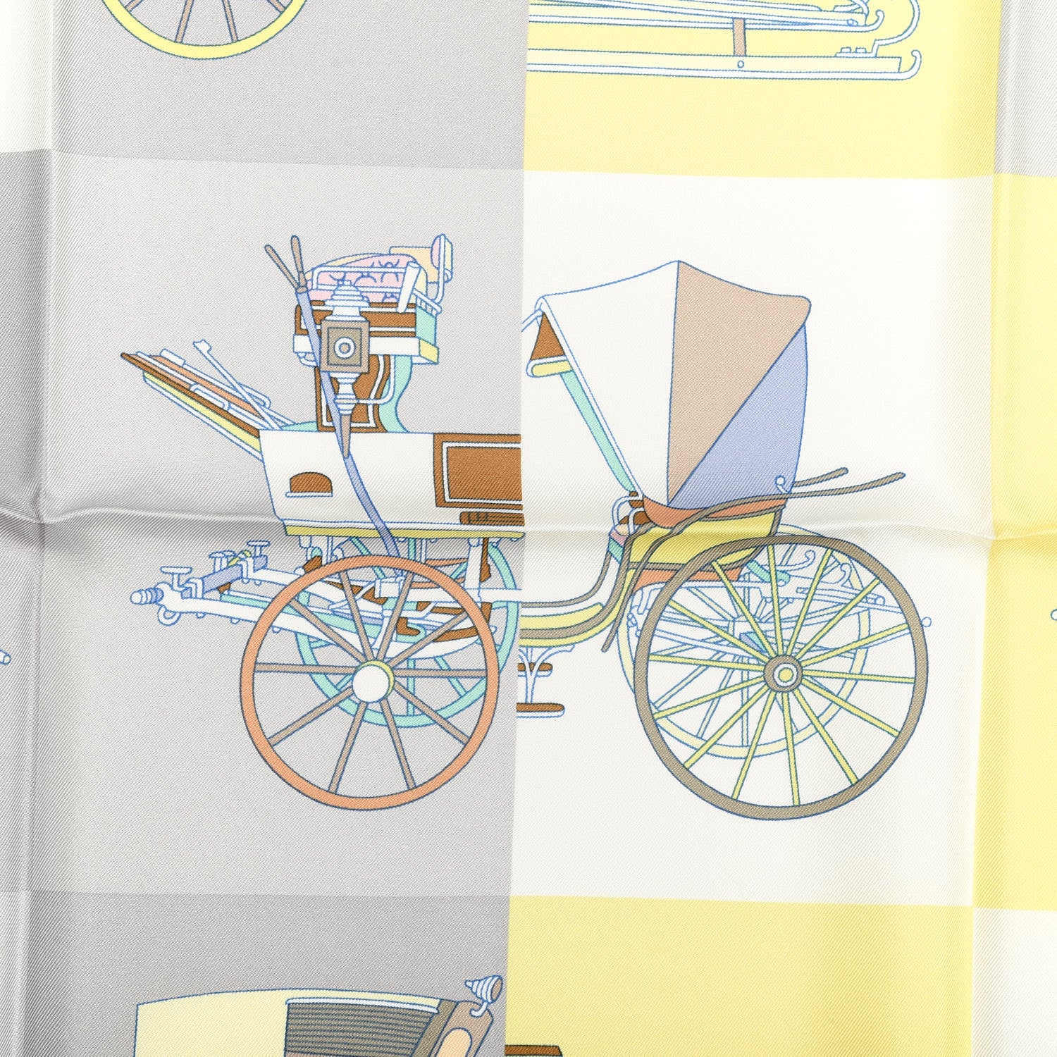 Hermes Silk Voitures Exquises Scarf 90 Gris Perle Jaune 2 of 3