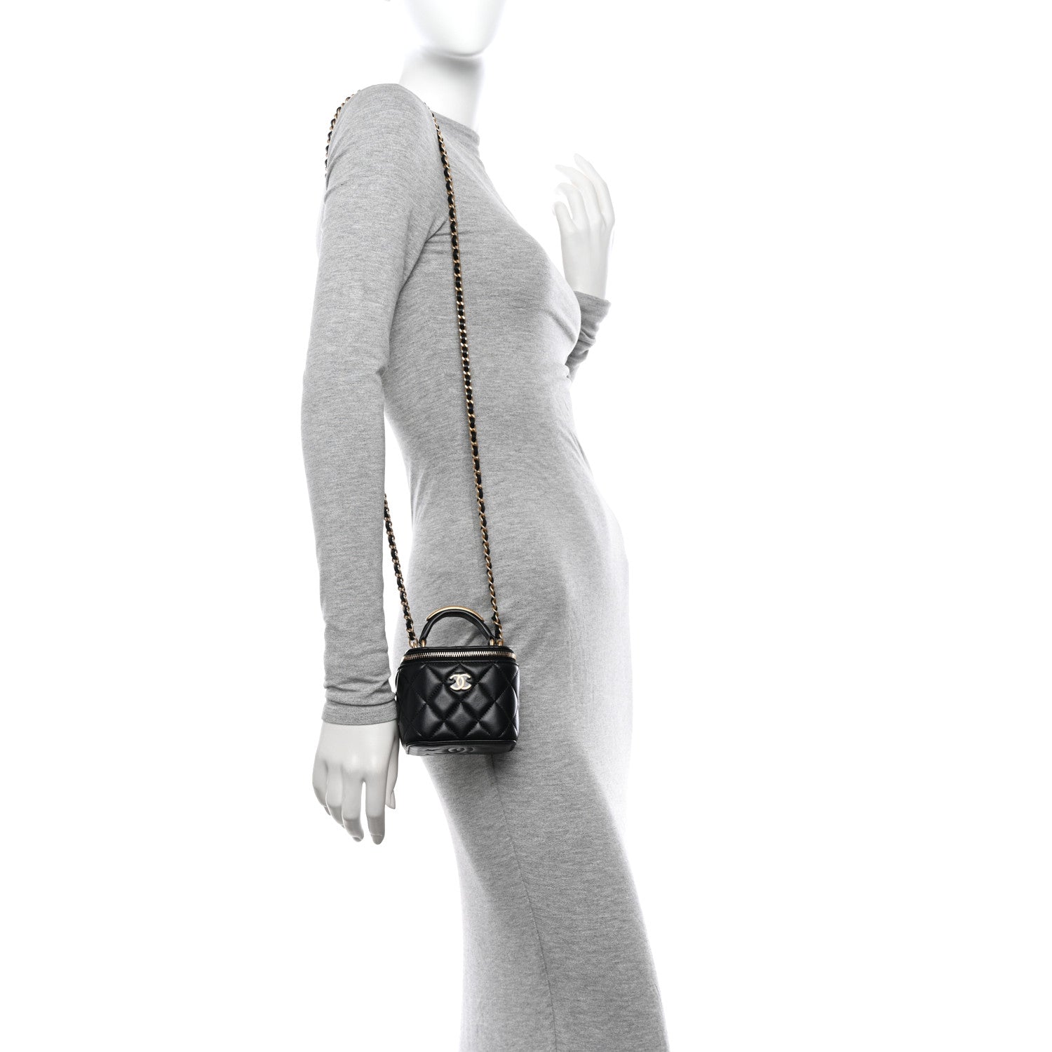 Chanel Lambskin Quilted Metal Mini Top Handle Vanity Case With Chain Black 2 of 12