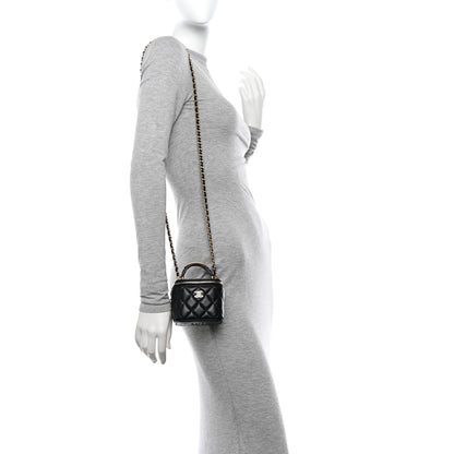 Chanel Lambskin Quilted Metal Mini Top Handle Vanity Case With Chain Black 2 of 12
