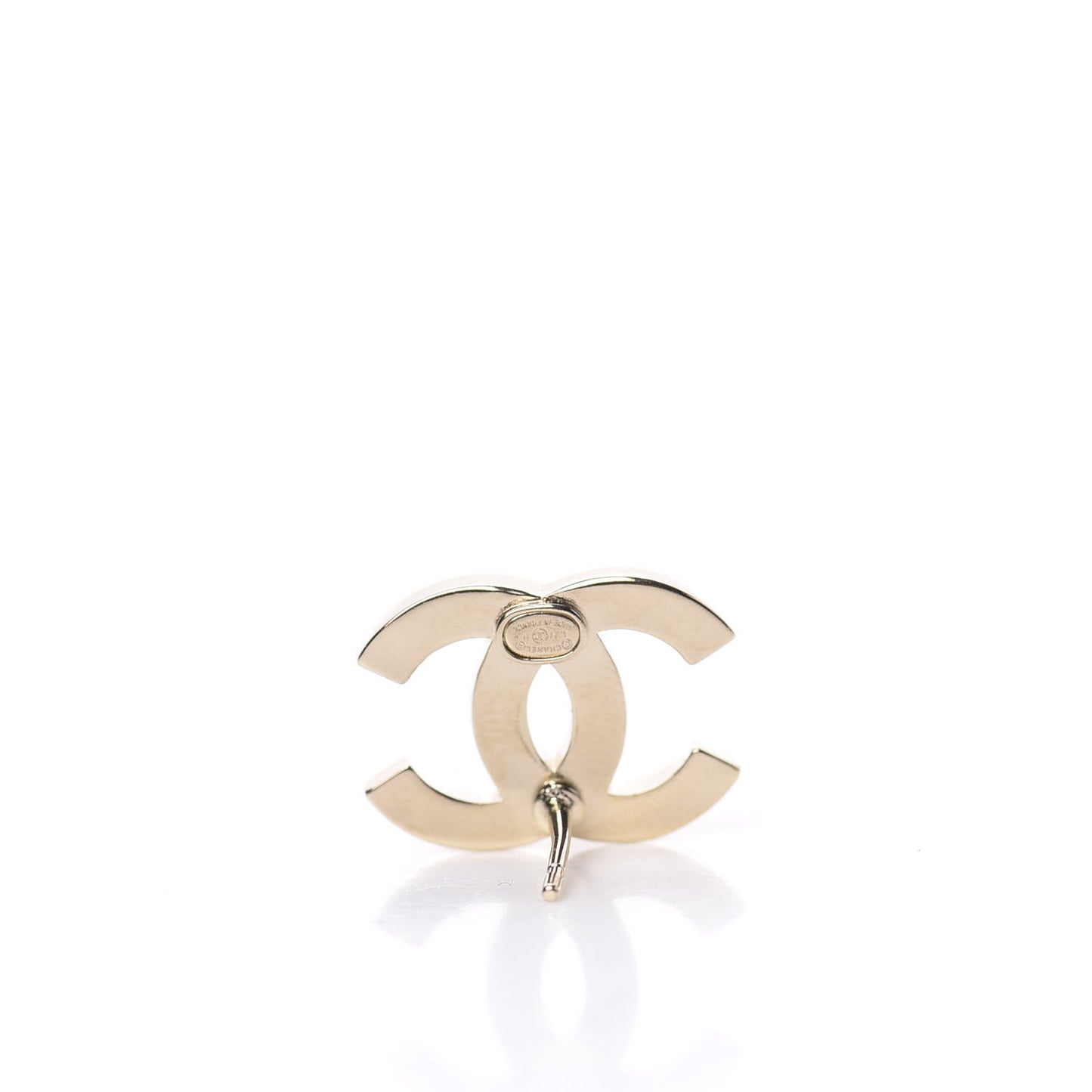 Crystal Metal CC Paris Button Stud Earrings Gold
