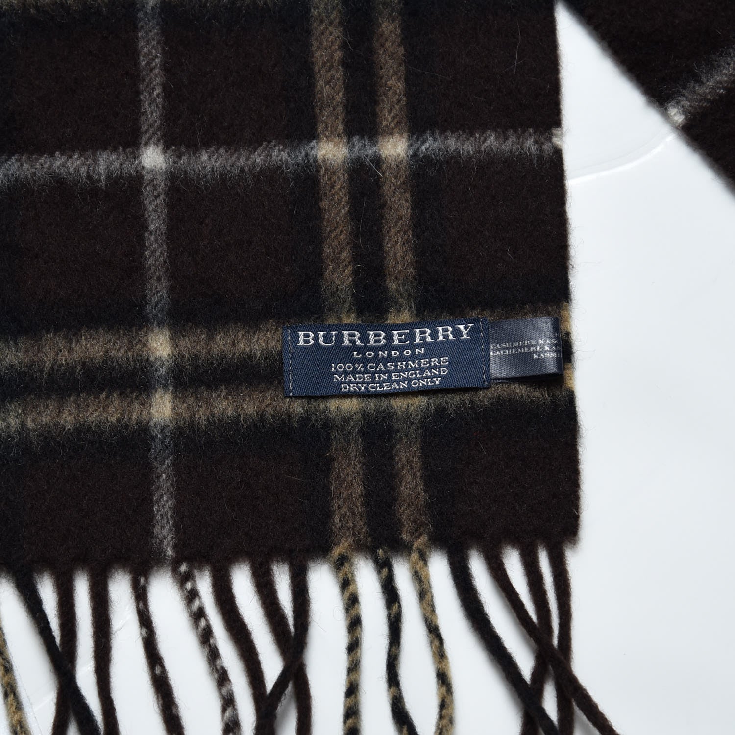 Burberry Cashmere Vintage Check Fringe Scarf Brown 4 of 4
