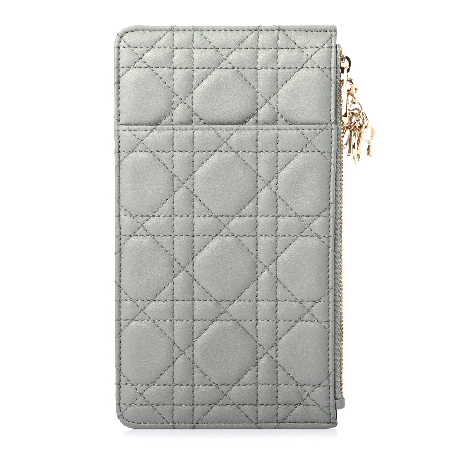 Christian Dior Lambskin Cannage Large Lady Dior Zip Wallet Grey 1 of 7