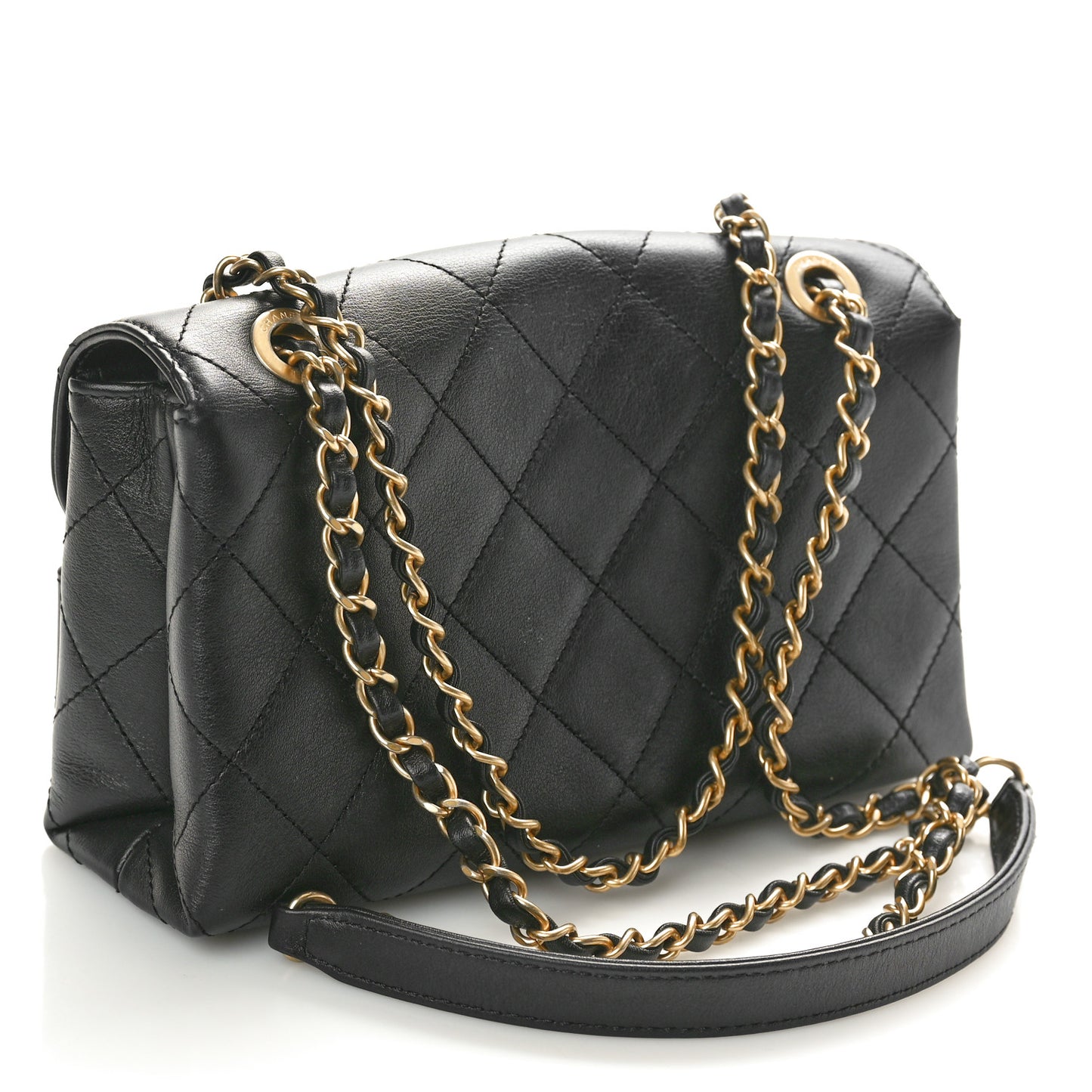 Calfskin Quilted Small Enchained Flap Black