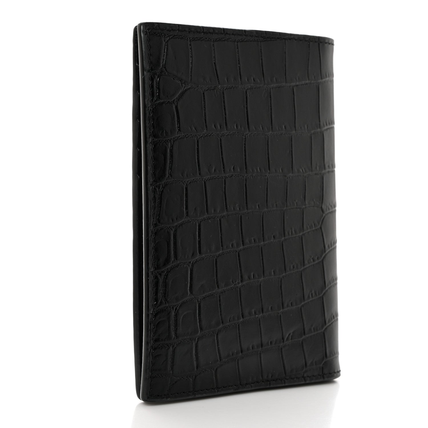 Saint Laurent Crocodile Embossed Tiny Cassandre Passport Holder Black 3 of 8