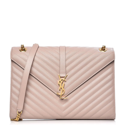 Saint Laurent Grain De Poudre Matelasse Chevron Large Monogram Satchel Rose Antic 1 of 8